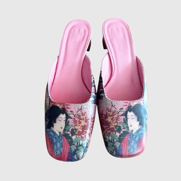 ICON Shoes - JEON Icon Shoes Women 7.5 Traditional Japanese Wearable Art Geisha Heels Pink